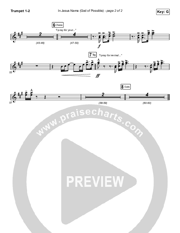 In Jesus Name (God Of Possible) (Unison/2-Part Choir) Trumpet 1,2 (Katy Nichole / Arr. Erik Foster)