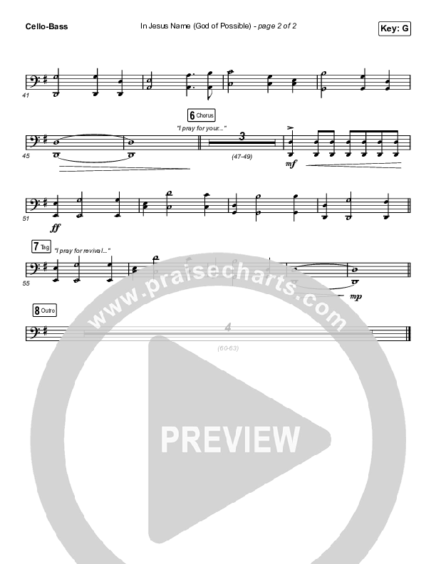 In Jesus Name (God Of Possible) (Sing It Now SATB) Cello/Bass (Katy Nichole / Arr. Erik Foster)