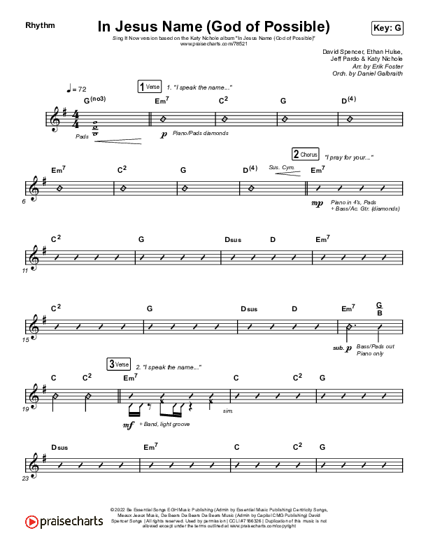 In Jesus Name (God Of Possible) (Sing It Now SATB) Rhythm Chart (Katy Nichole / Arr. Erik Foster)