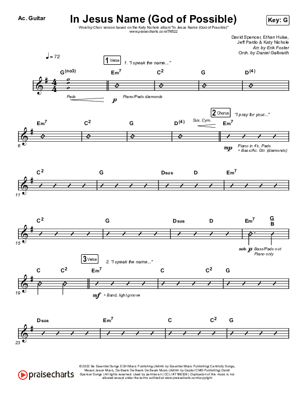 In Jesus Name (God Of Possible) (Worship Choir SAB) Acoustic Guitar (Katy Nichole / Arr. Erik Foster)