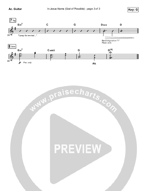 In Jesus Name (God Of Possible) (Worship Choir SAB) Acoustic Guitar (Katy Nichole / Arr. Erik Foster)