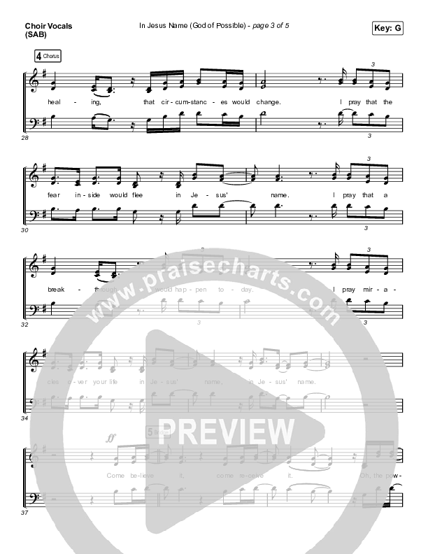 In Jesus Name (God Of Possible) (Worship Choir SAB) Choir Sheet (SAB) (Katy Nichole / Arr. Erik Foster)