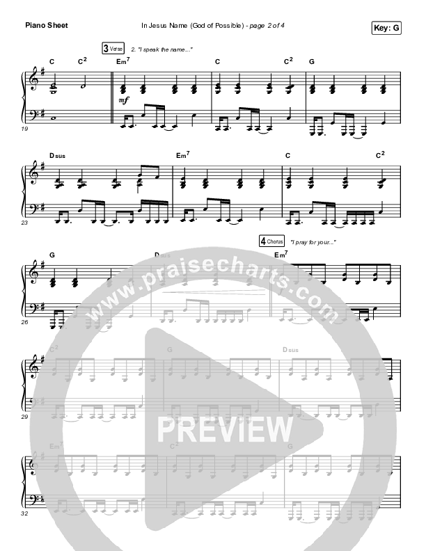 In Jesus Name (God Of Possible) (Worship Choir SAB) Piano Sheet (Katy Nichole / Arr. Erik Foster)
