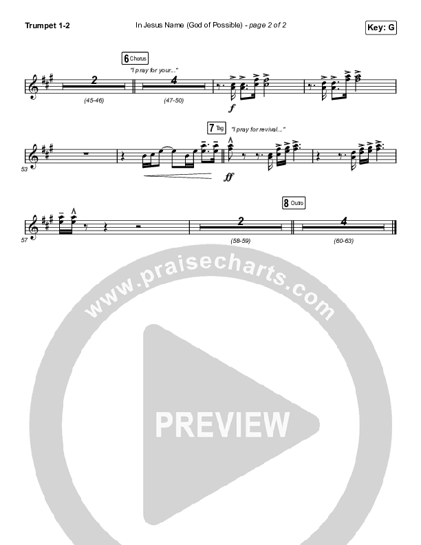 In Jesus Name (God Of Possible) (Worship Choir SAB) Trumpet 1,2 (Katy Nichole / Arr. Erik Foster)