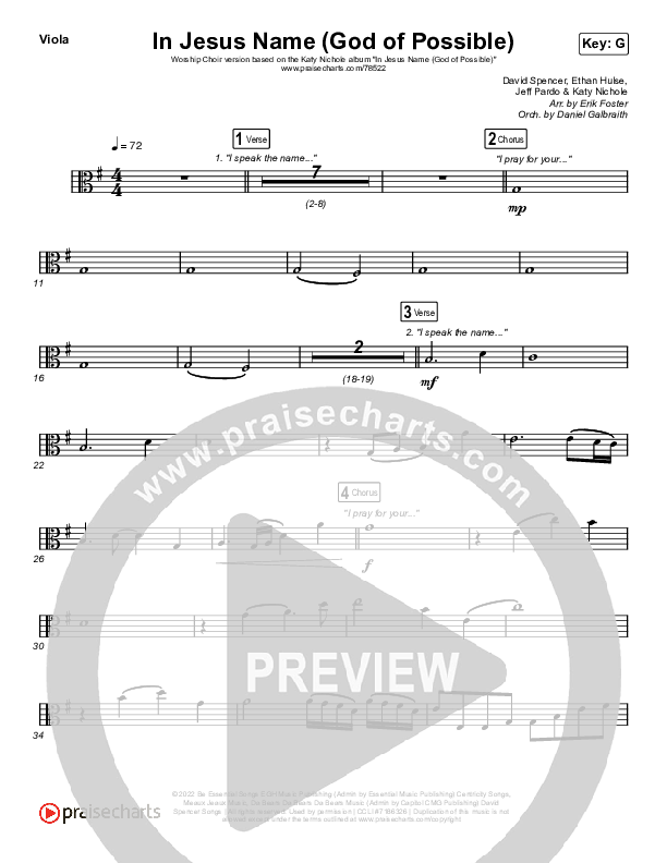 In Jesus Name (God Of Possible) (Worship Choir SAB) String Pack (Katy Nichole / Arr. Erik Foster)
