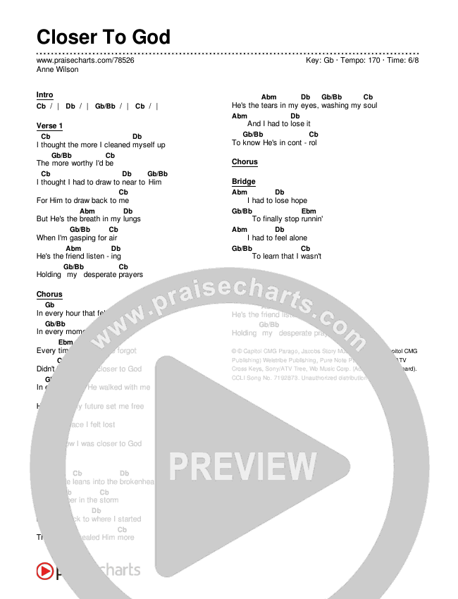 Closer To God Chords & Lyrics (Anne Wilson)