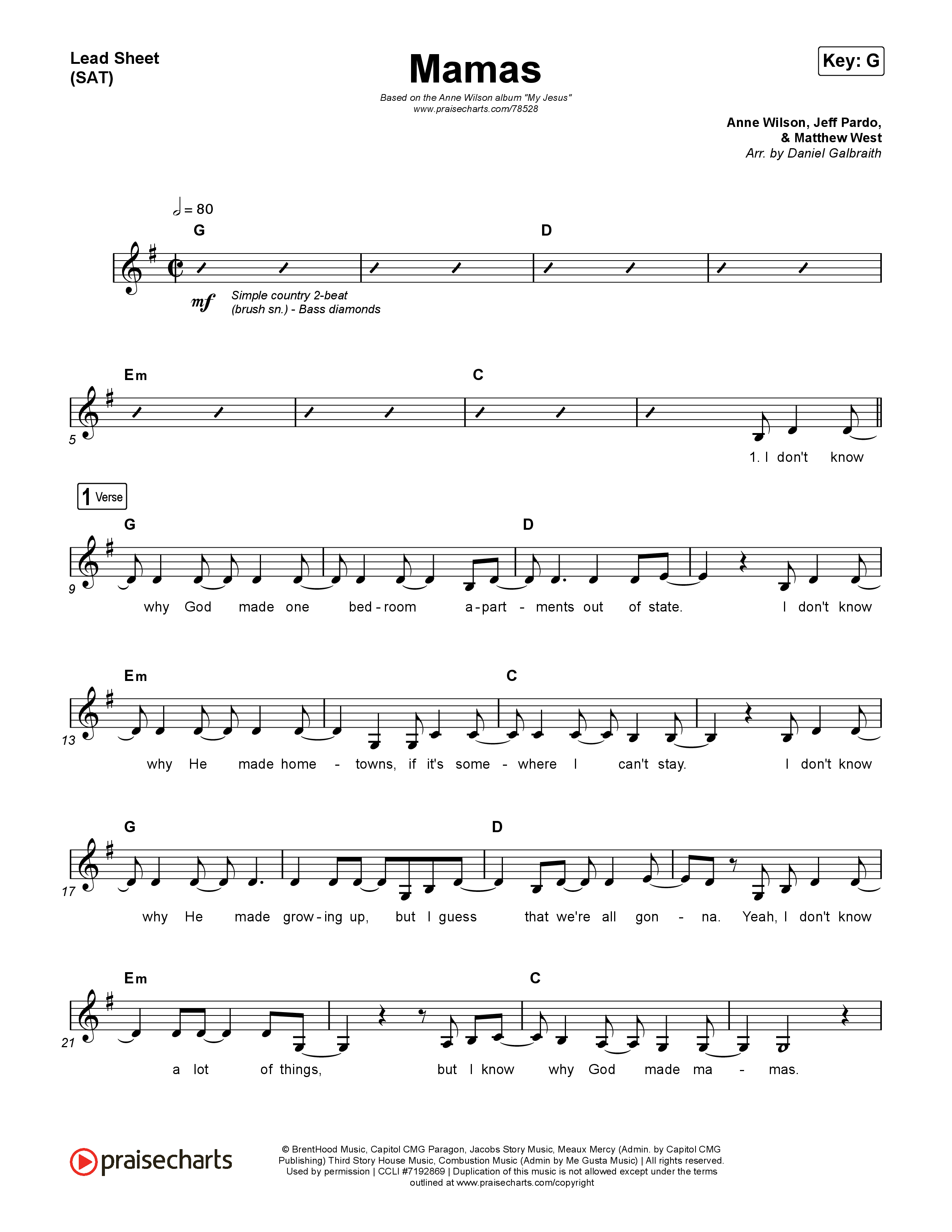 Mamas Lead Sheet (SAT) (Anne Wilson)