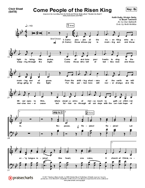 Come People Of The Risen King Choir Sheet (SATB) (Keith & Kristyn Getty)