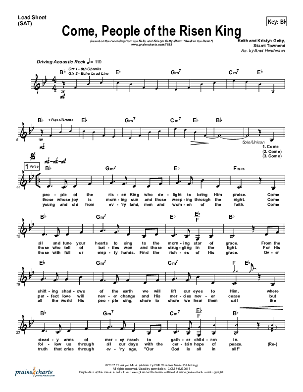 Come People Of The Risen King Lead Sheet (SAT) (Keith & Kristyn Getty)