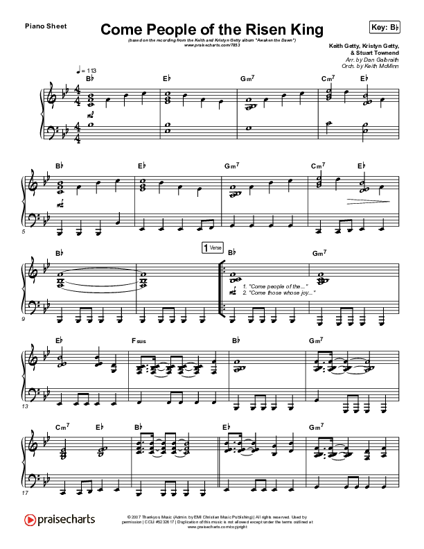 Come People Of The Risen King Piano Sheet (Keith & Kristyn Getty)