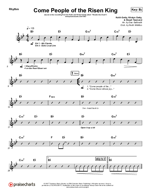 Come People Of The Risen King Rhythm Chart (Keith & Kristyn Getty)