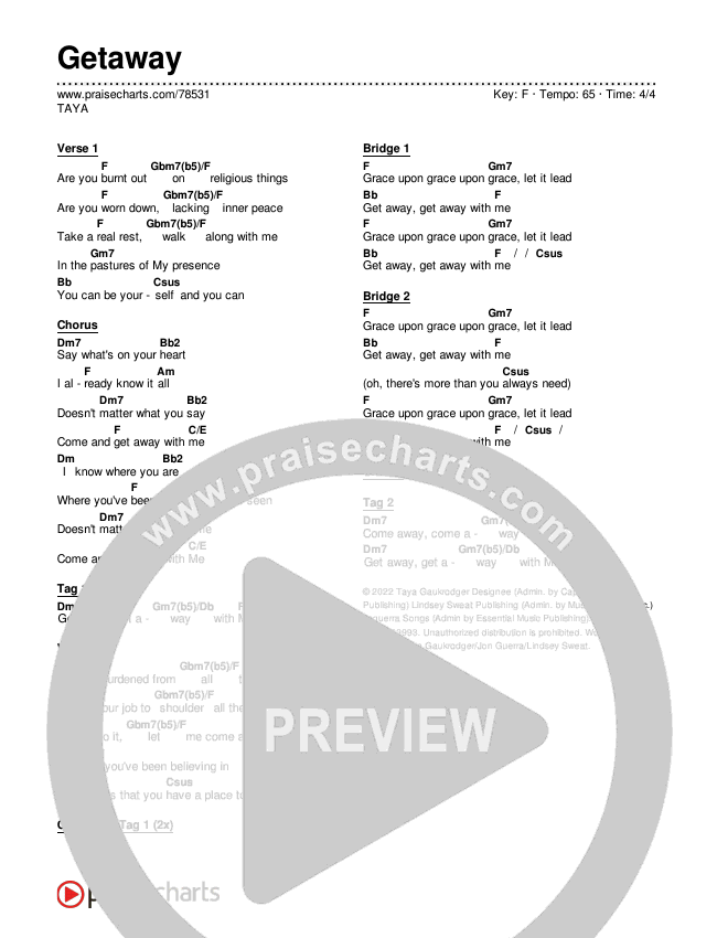 Getaway Chords & Lyrics (TAYA)