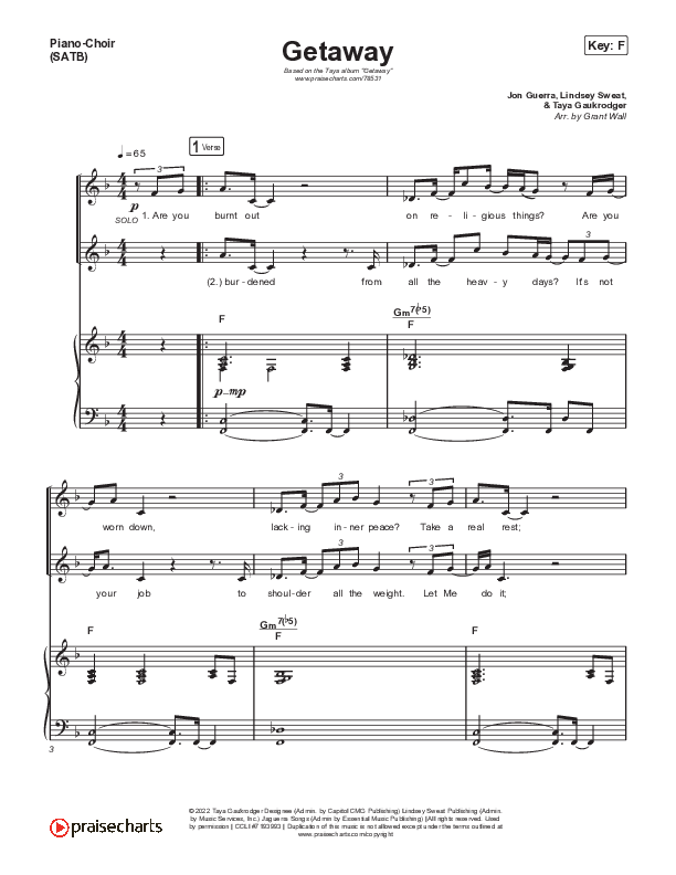 Getaway Piano/Vocal (SATB) (TAYA)