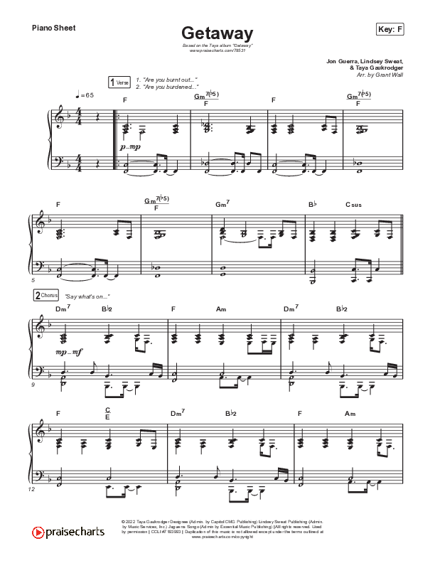 Getaway Piano Sheet (TAYA)