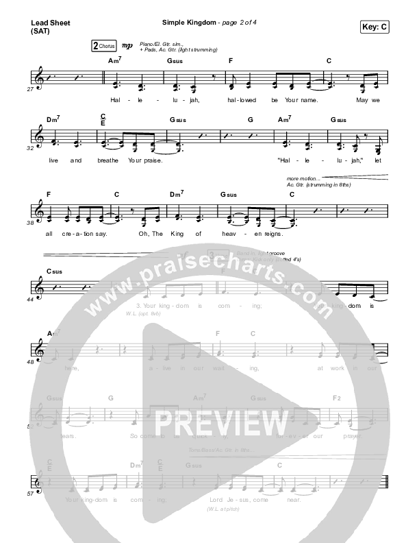 Simple Kingdom (Live) Lead Sheet (SAT) (Bryan & Katie Torwalt)