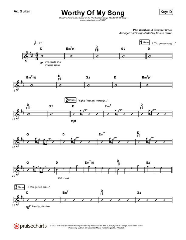 Worthy Of My Song (Choral Anthem SATB) Acoustic Guitar (Phil Wickham / Arr. Mason Brown)