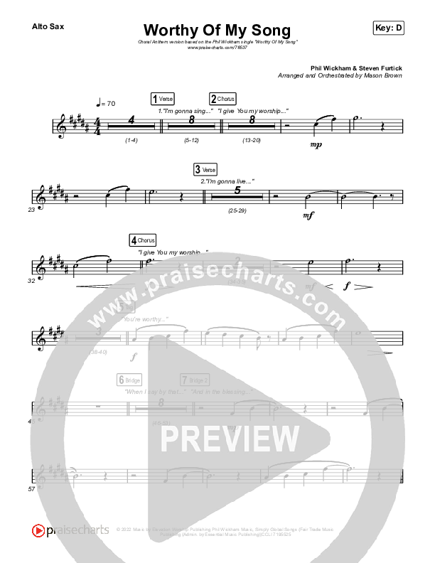 Worthy Of My Song (Choral Anthem SATB) Sax Pack (Phil Wickham / Arr. Mason Brown)
