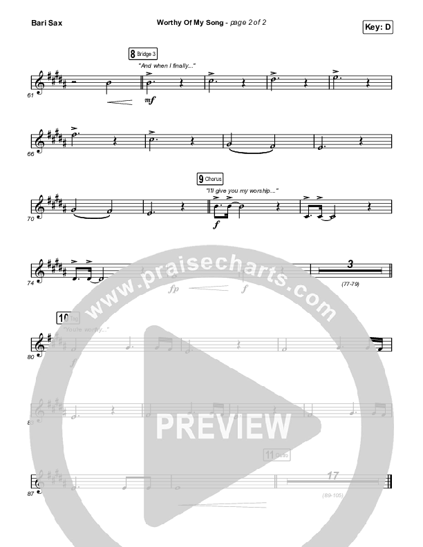 Worthy Of My Song (Choral Anthem SATB) Bari Sax (Phil Wickham / Arr. Mason Brown)