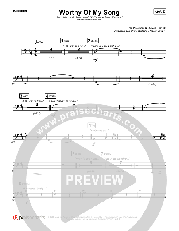 Worthy Of My Song (Choral Anthem SATB) Bassoon (Phil Wickham / Arr. Mason Brown)