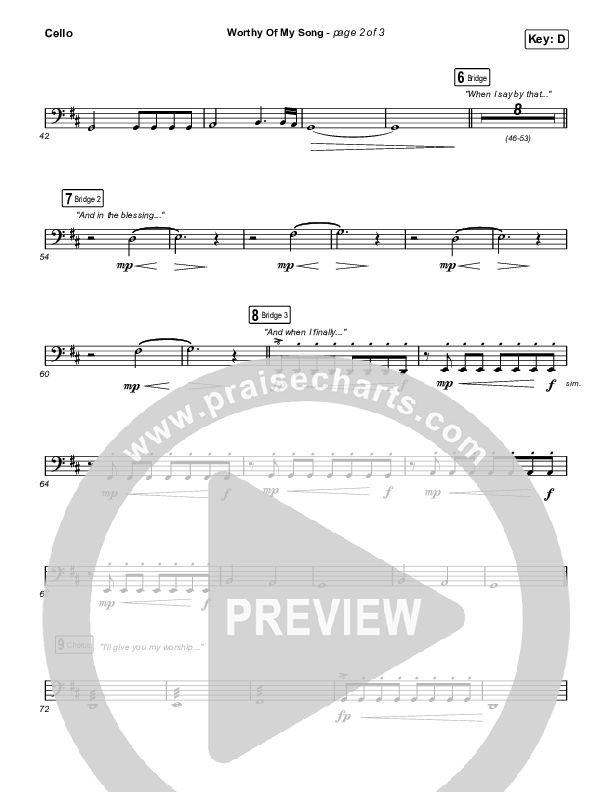 Worthy Of My Song (Choral Anthem SATB) Cello (Phil Wickham / Arr. Mason Brown)