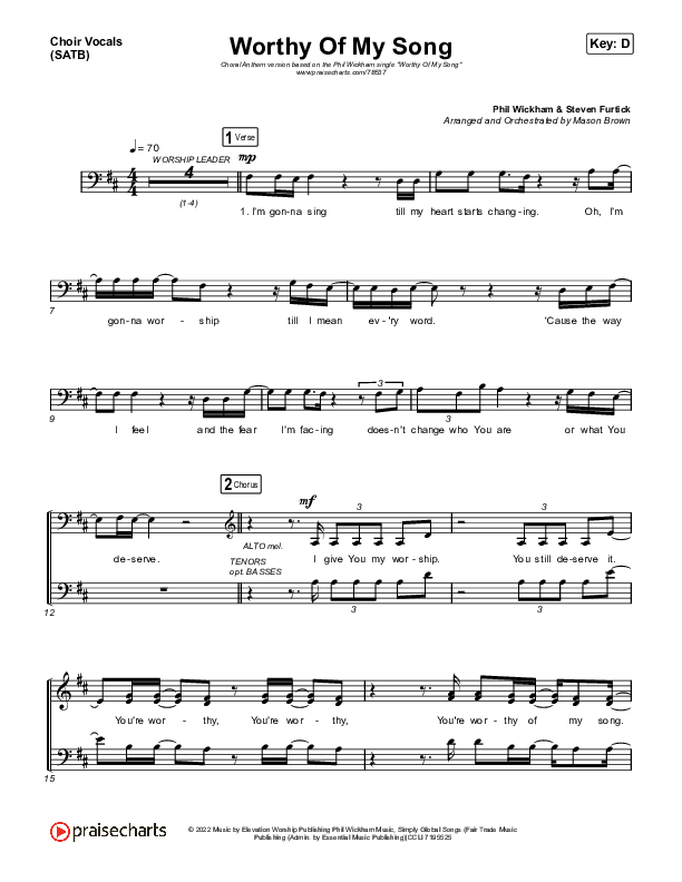 Worthy Of My Song (Choral Anthem SATB) Choir Sheet (SATB) (Phil Wickham / Arr. Mason Brown)
