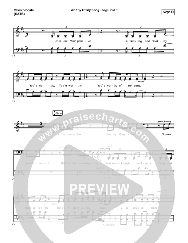 Worthy Of My Song (Choral Anthem SATB) Choir Sheet (SATB) (Phil Wickham / Arr. Mason Brown)