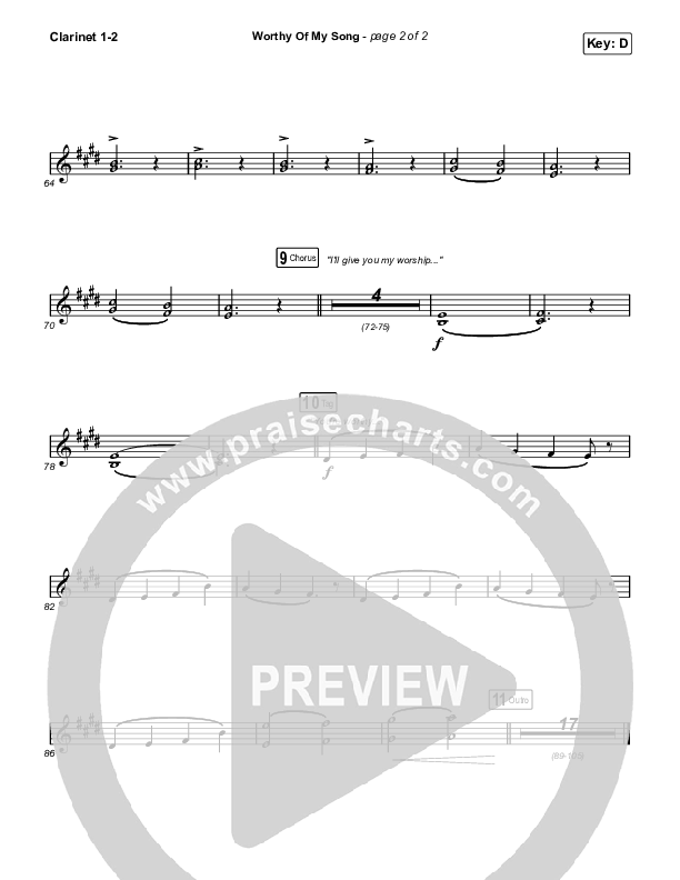 Worthy Of My Song (Choral Anthem SATB) Clarinet 1,2 (Phil Wickham / Arr. Mason Brown)