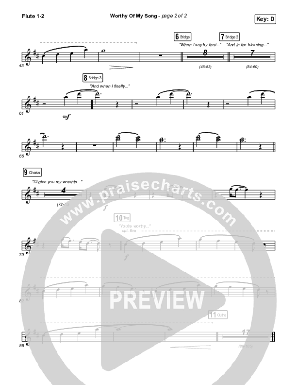 Worthy Of My Song (Choral Anthem SATB) Flute 1,2 (Phil Wickham / Arr. Mason Brown)