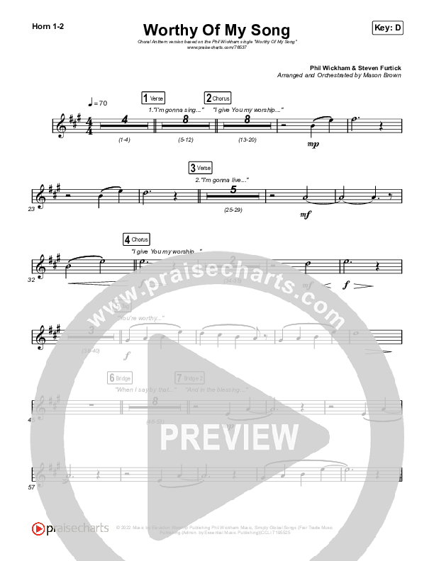Worthy Of My Song (Choral Anthem SATB) Brass Pack (Phil Wickham / Arr. Mason Brown)