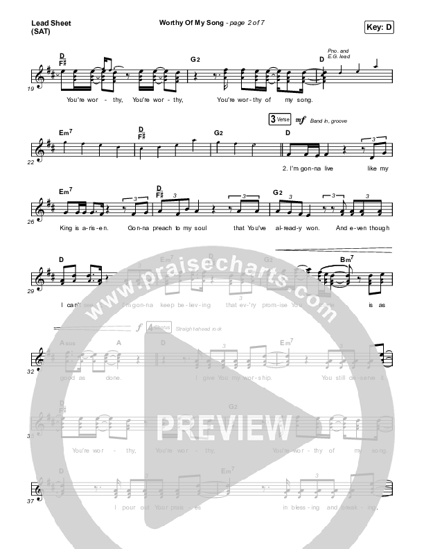 Worthy Of My Song (Choral Anthem SATB) Lead Sheet (SAT) (Phil Wickham / Arr. Mason Brown)
