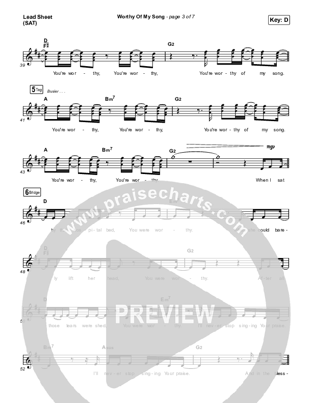 Worthy Of My Song (Choral Anthem SATB) Lead Sheet (SAT) (Phil Wickham / Arr. Mason Brown)