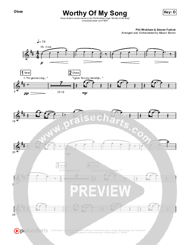Worthy Of My Song (Choral Anthem SATB) Wind Pack (Phil Wickham / Arr. Mason Brown)