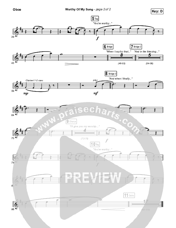 Worthy Of My Song (Choral Anthem SATB) Oboe (Phil Wickham / Arr. Mason Brown)