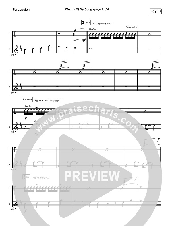 Worthy Of My Song (Choral Anthem SATB) Percussion (Phil Wickham / Arr. Mason Brown)