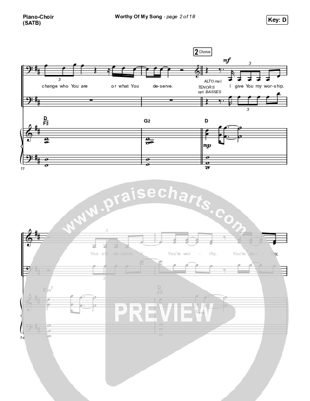 Worthy Of My Song (Choral Anthem SATB) Piano/Vocal (SATB) (Phil Wickham / Arr. Mason Brown)