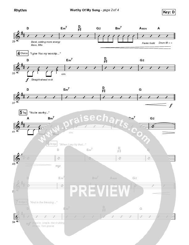Worthy Of My Song (Choral Anthem SATB) Rhythm Chart (Phil Wickham / Arr. Mason Brown)