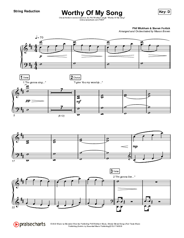 Worthy Of My Song (Choral Anthem SATB) String Reduction (Phil Wickham / Arr. Mason Brown)