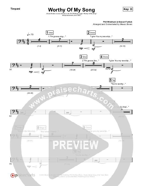 Worthy Of My Song (Choral Anthem SATB) Timpani (Phil Wickham / Arr. Mason Brown)