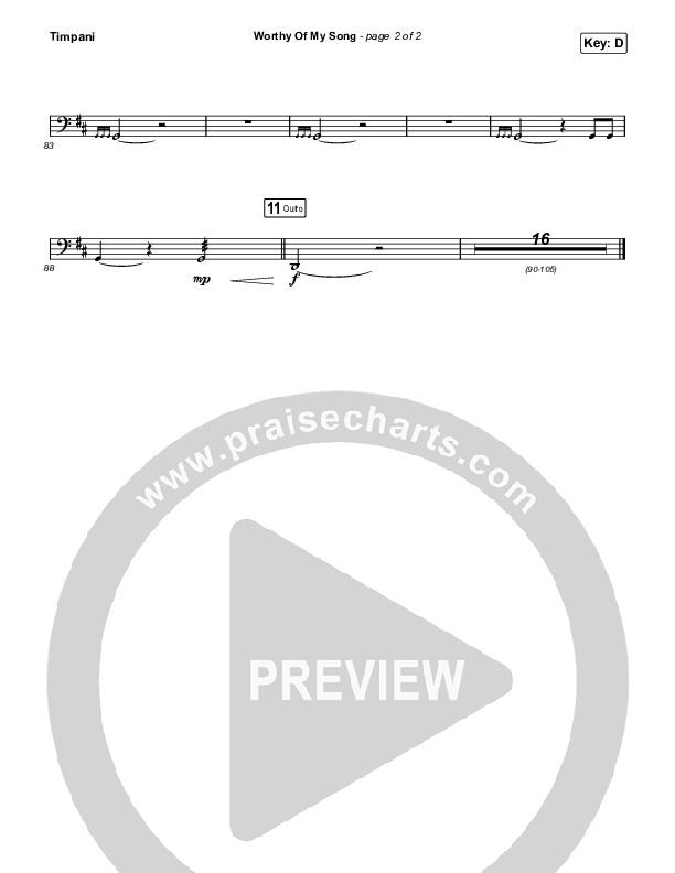 Worthy Of My Song (Choral Anthem SATB) Timpani (Phil Wickham / Arr. Mason Brown)