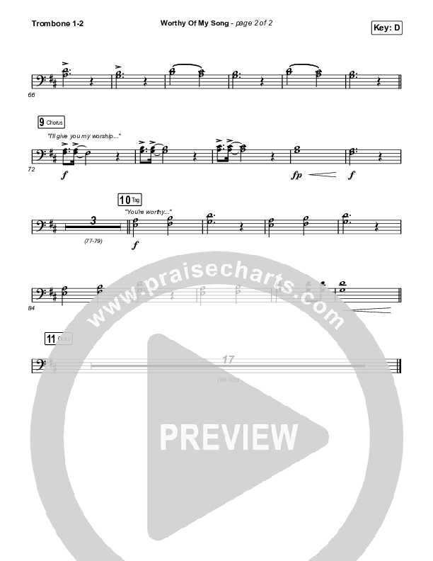 Worthy Of My Song (Choral Anthem SATB) Trombone 1/2 (Phil Wickham / Arr. Mason Brown)