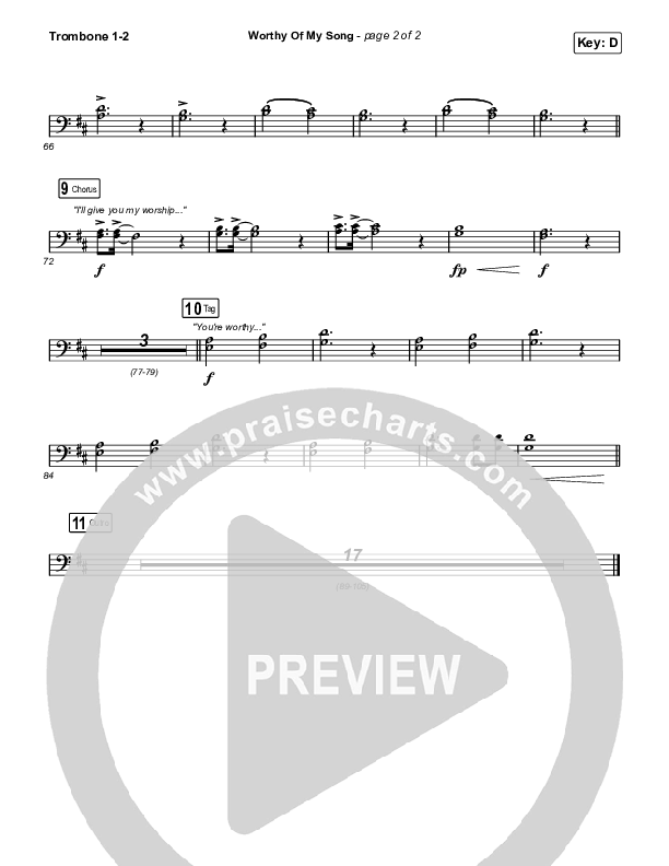 Worthy Of My Song (Choral Anthem SATB) Trombone 1,2 (Phil Wickham / Arr. Mason Brown)