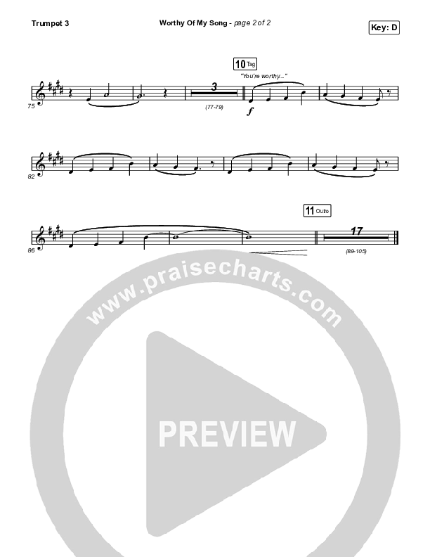 Worthy Of My Song (Choral Anthem SATB) Trumpet 3 (Phil Wickham / Arr. Mason Brown)