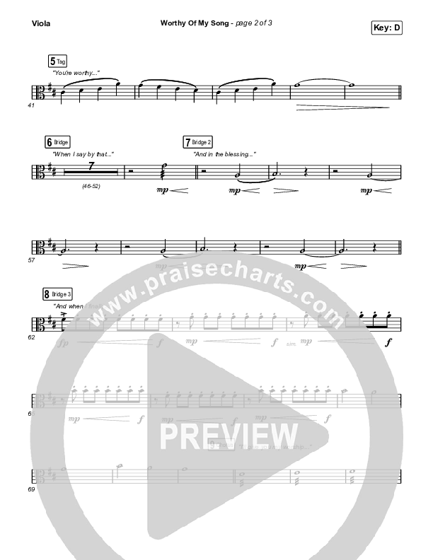 Worthy Of My Song (Choral Anthem SATB) Viola (Phil Wickham / Arr. Mason Brown)