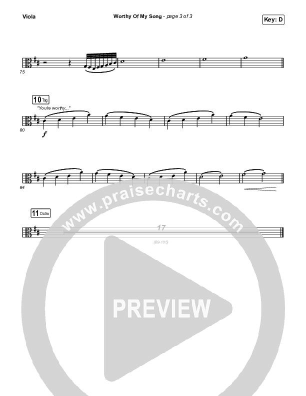 Worthy Of My Song (Choral Anthem SATB) Viola (Phil Wickham / Arr. Mason Brown)