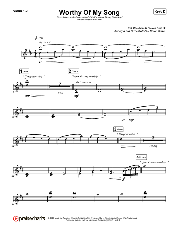 Worthy Of My Song (Choral Anthem SATB) String Pack (Phil Wickham / Arr. Mason Brown)