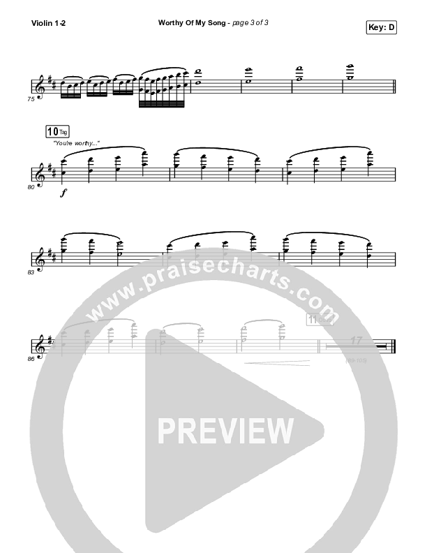 Worthy Of My Song (Choral Anthem SATB) Violin 1,2 (Phil Wickham / Arr. Mason Brown)