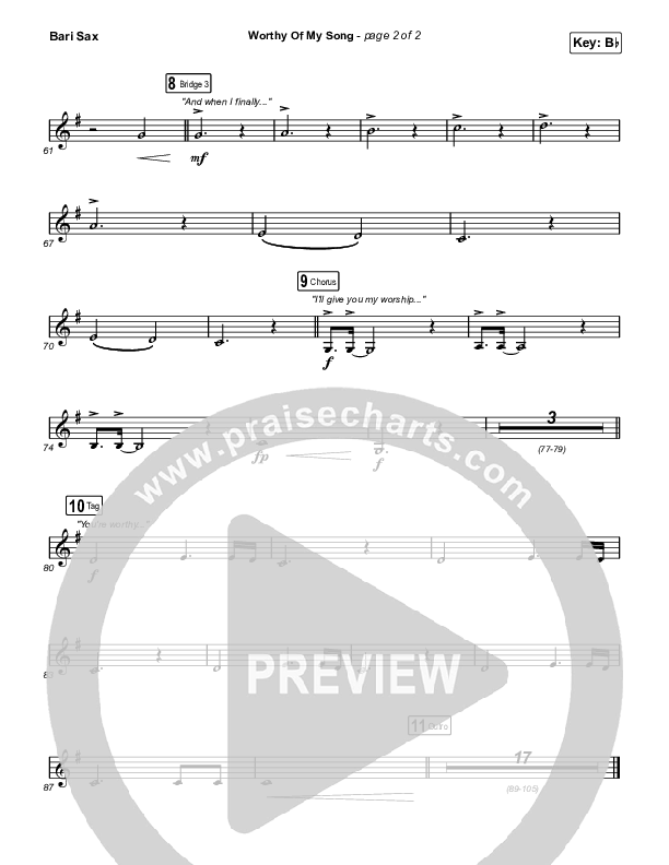 Worthy Of My Song (Unison/2-Part Choir) Bari Sax (Phil Wickham / Chris Quilala / Arr. Mason Brown)