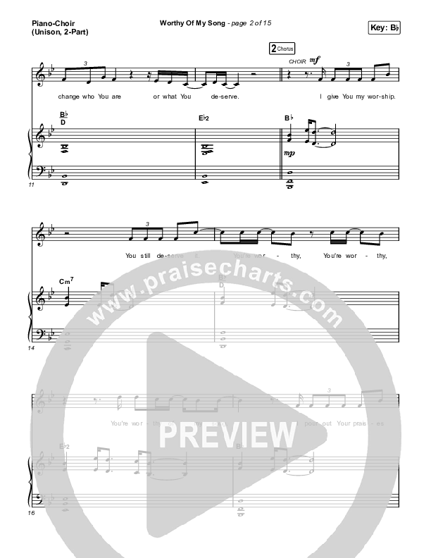 Worthy Of My Song (Unison/2-Part Choir) Piano/Choir  (Uni/2-Part) (Phil Wickham / Chris Quilala / Arr. Mason Brown)
