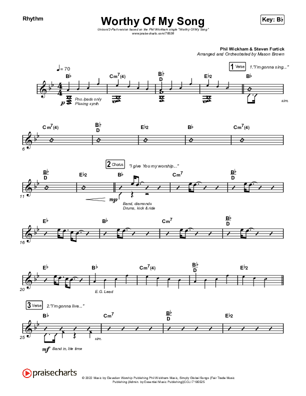 Worthy Of My Song (Unison/2-Part Choir) Rhythm Pack (Phil Wickham / Chris Quilala / Arr. Mason Brown)
