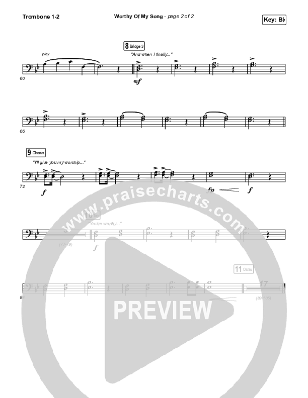Worthy Of My Song (Unison/2-Part Choir) Trombone 1/2 (Phil Wickham / Chris Quilala / Arr. Mason Brown)